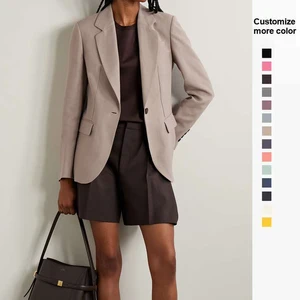 OEM Suit Manufacturers Women's Casual Beige  Jacket with Single Button Long Sleeves and Solid Pattern Woven Fashion Blazer
