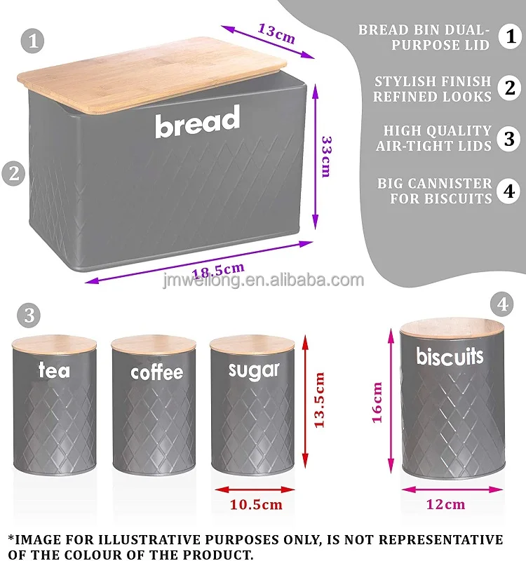 Metal Food Storage Bin 5pc Bread Bin And Canister Sets Available In 4