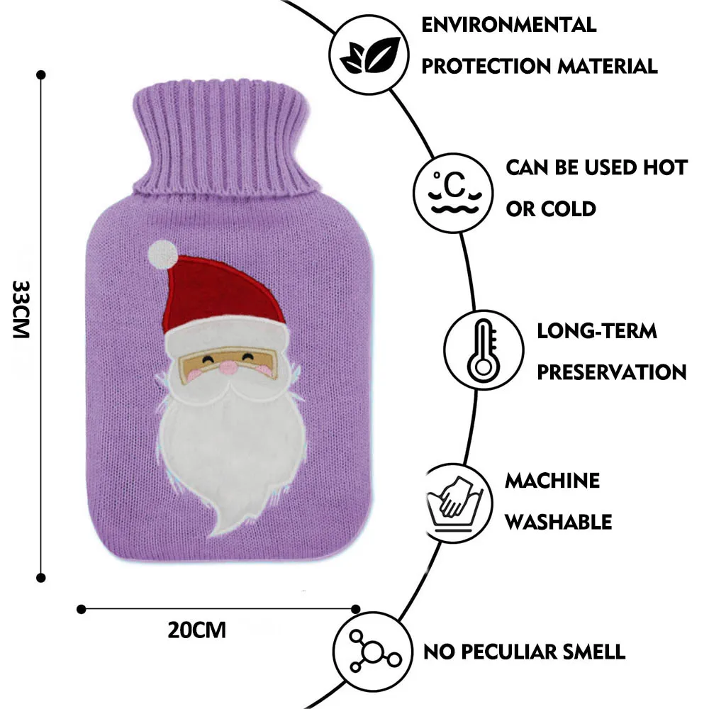 hot sale customized christmas knitted cover for rubber hot water bag bottle hand warmer