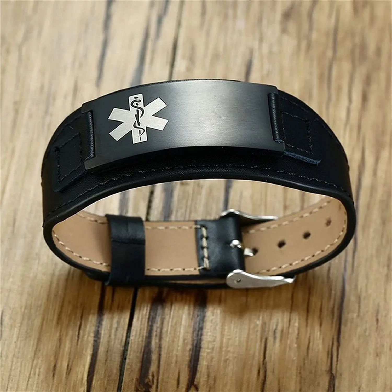 Bracciale Uomo Regolabile Con Avviso Medico ID – Personalizzabile In Acciaio Inox E Silicone Nero - Foto 3