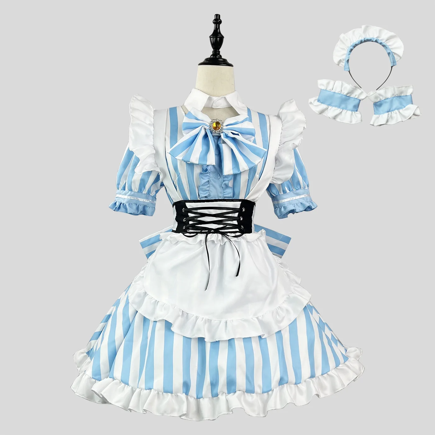 New Japanese Akihabara Sweet Striped Maid Dress Cosplay Lolita Plus-size