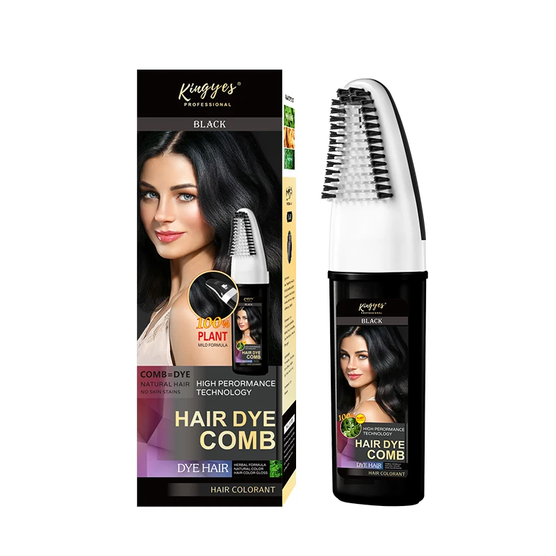 KINGYES Private Label 2 in 1 Professional Permanent Hair Dye Shampoo Natural Black Hair Dye Color Cream With Comb