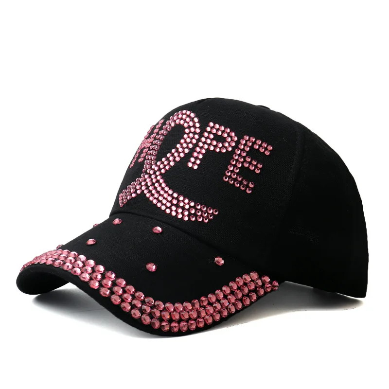 In Stock Pink Rhinestone Hope Baseball Caps Fashion DIY  display picture 1