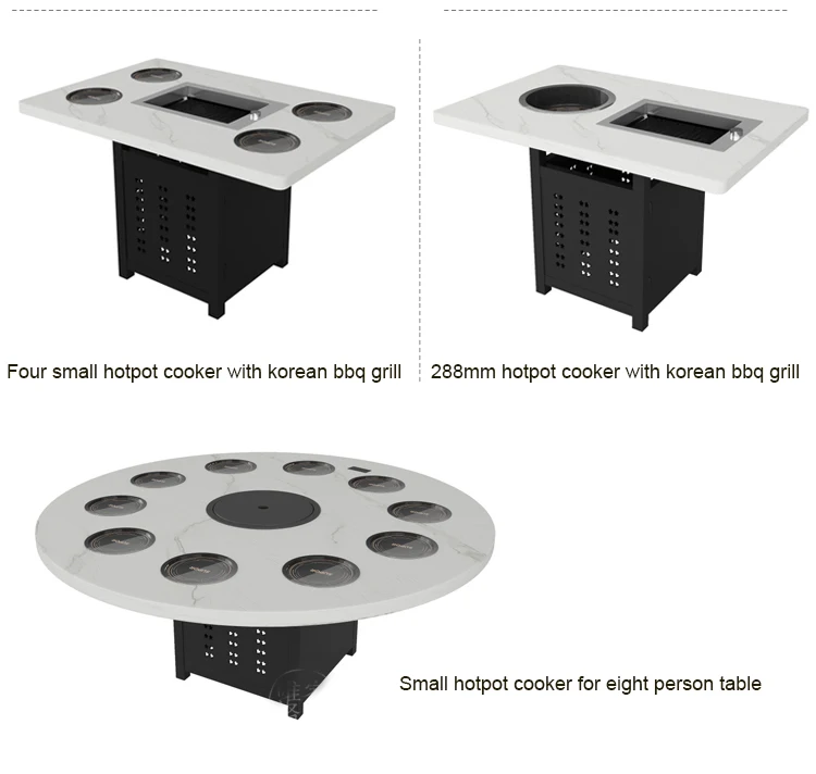Commercial Quartz Stone Table Top Restaurant Hot Pot Table Korean Bbq Grill Table