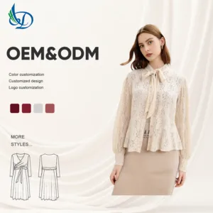 Women's Lace Woven Breathable Button Skinny Fit Embroidered Blouse Summer Top Long Sleeve Casual Wear