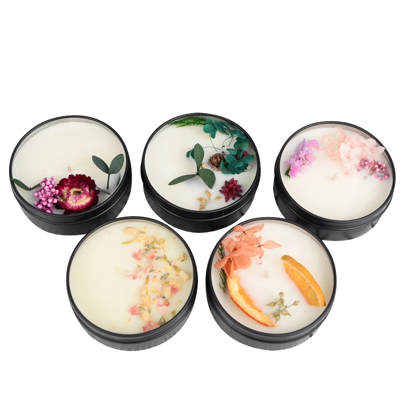Customized Frosted Glass Jar Scented Candle In Tin Dry Flower Soy Wax ...