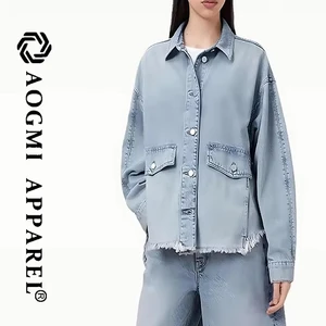 Haute Couture Fashion Ladies New Retro Gray Blue Denim Lapel Button Pocket Stitching Hem Tassel School Women's Casual Jacket