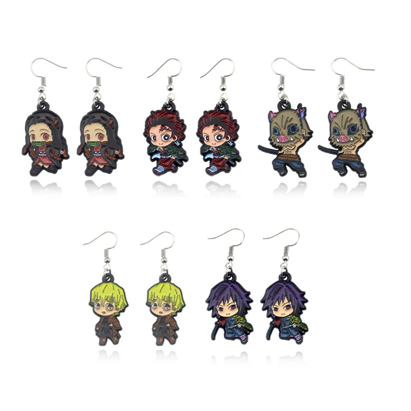 Demon Slayer Earrings 2021 Trend Anime Kimetsu no Yaiba Kamado Tanjirou  Earrings Zinc Alloy Cosplay Accessory Party Gift