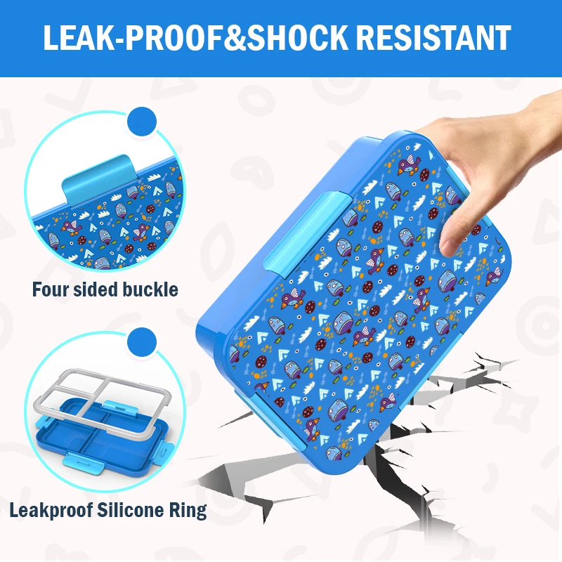 product-1-1 Aohea Hot Food Container Plastic Bento Lunch Box for Children Rectangular 4 Button 3 Compartment PP Lunch Box