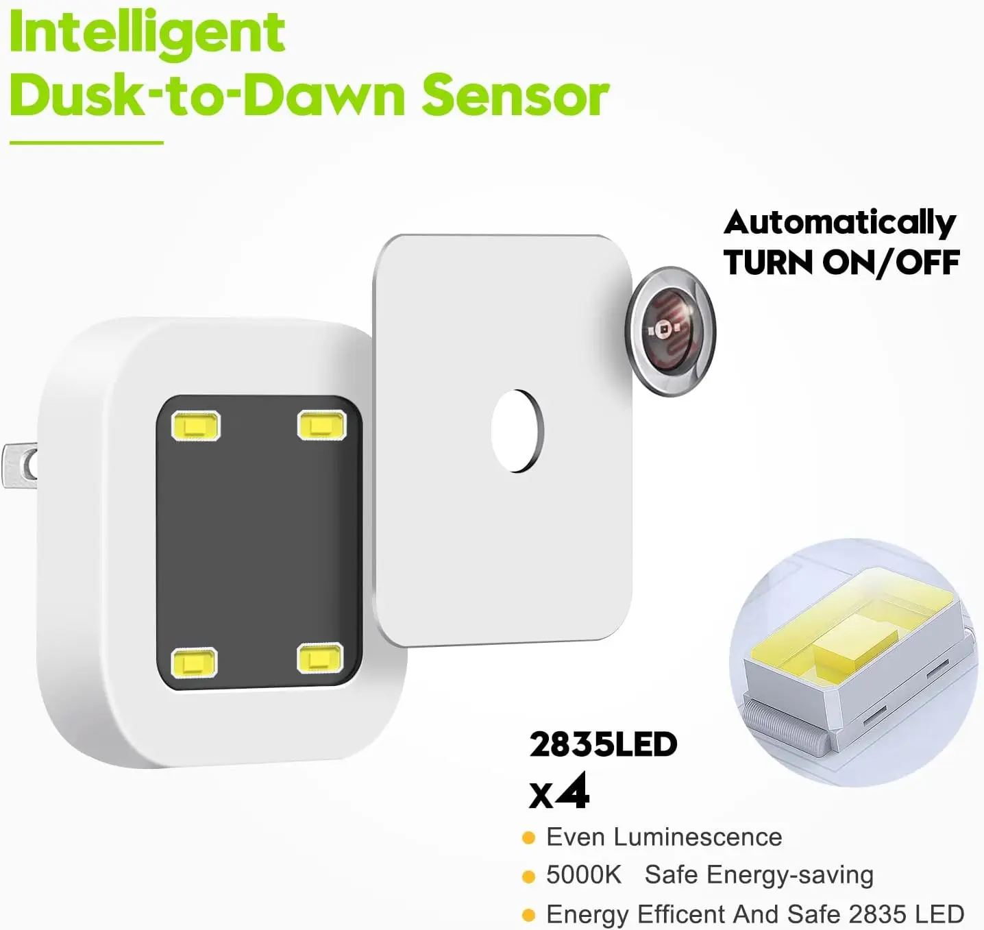 LED Plug In Night Light Dusk To Dawn Automatic Sensor Cool White A88 For Childrens Room - View #7
