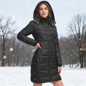 High-quality Women's Winter Warm Long Casual Quilted Jacket Solid Color Fitted with Hood