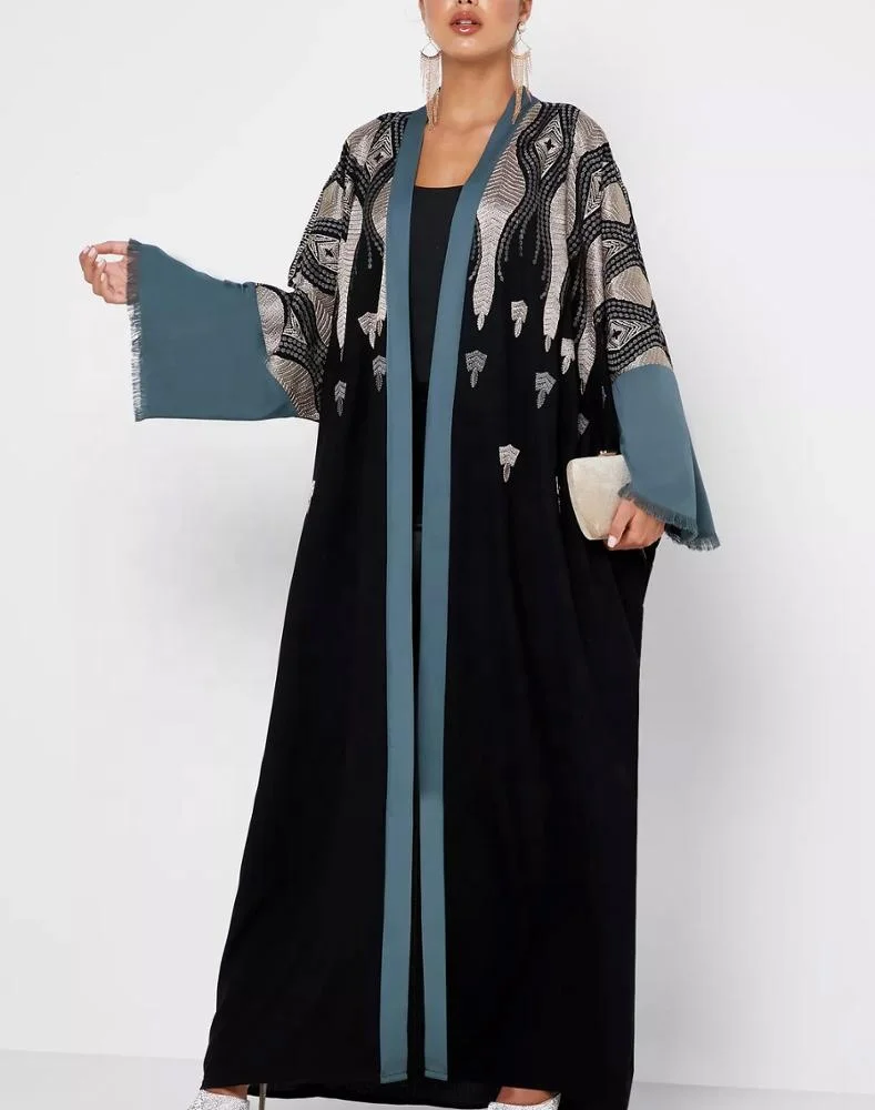 2021 Summer New Arrival Women Colorblock Embroidered Abaya