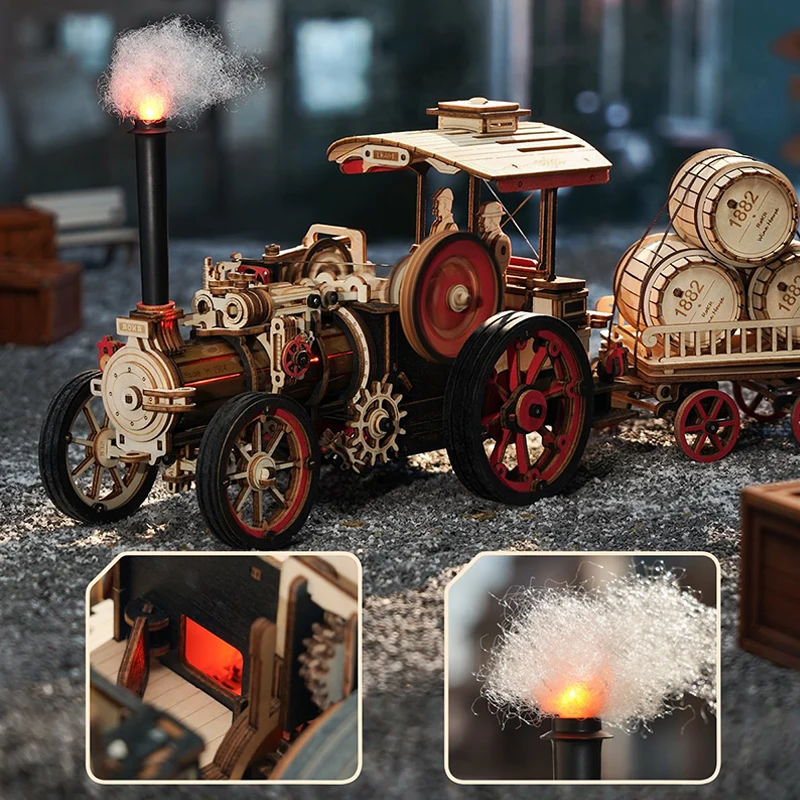 Robotime Rokr DIY Assemble Educational Kids Toys LKA01 Steam Engine Model Kits 3D Wooden Car Puzzles