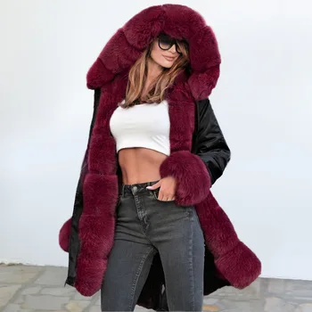RYG3001 Black Friday Sale Winter Fashion Woman lamb Cashmere Outwear Real mink Fox Fur Collar Wool Fur Coat
