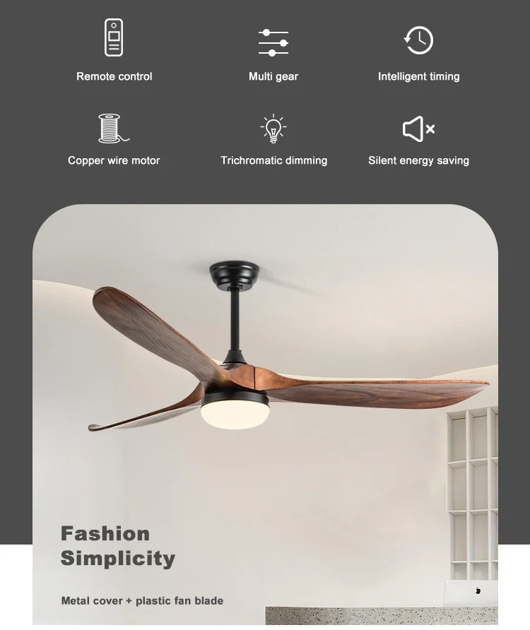Modern Latest Designer Factory American 3 Solid Wood Blades DC Motor Energy Saving Ceiling Fans Light