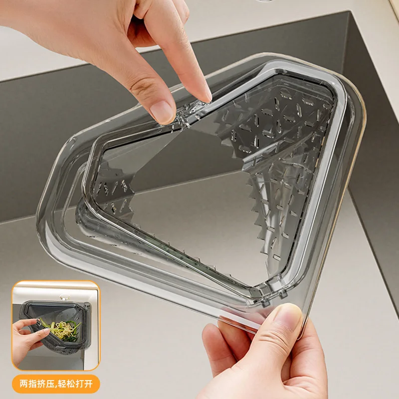 Magnetic Draining Triangular Kitchen Sink Filter, Household Food Residue and Kitchen Waste Storage Rack
