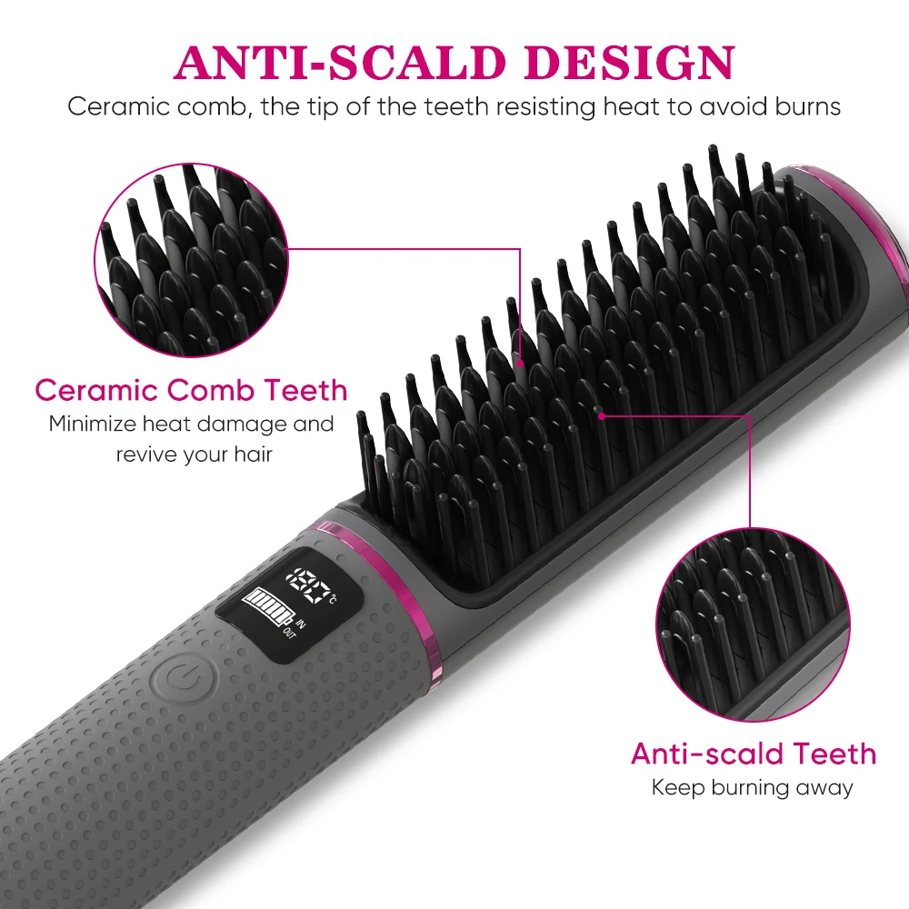 Usb Wireless Hair Straightener Comb Matte Black Hair Straightener Brush
