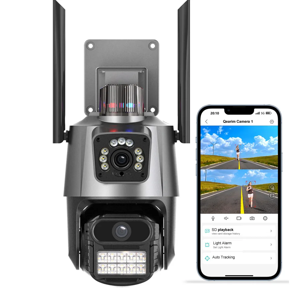 Customized Dual Lens 4K Dual Screen Wifi Ptz Auto Tracking Outdoor Security Ip Camera 6MP Icsee Surveillance Cctv Camera System