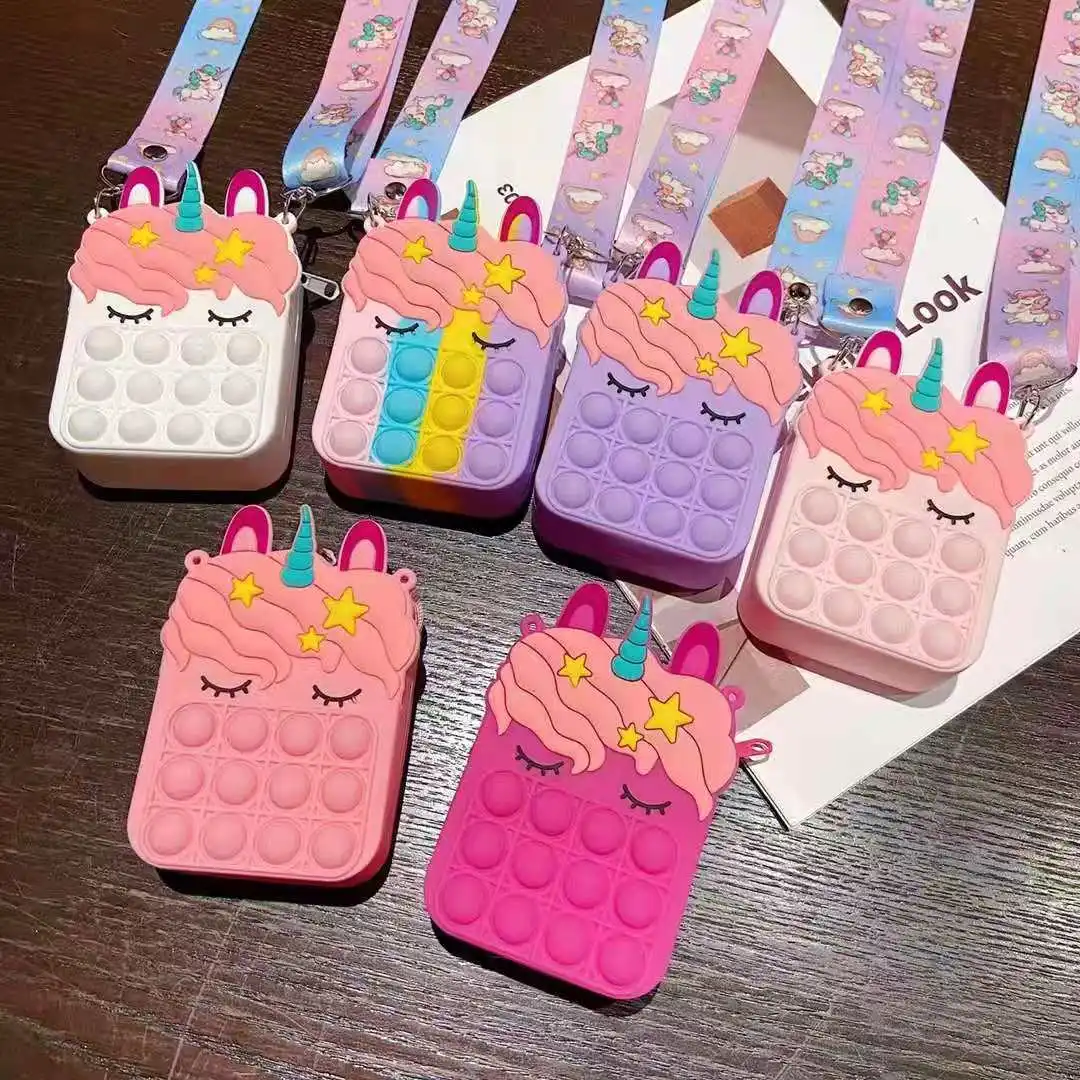 2021 new shoulder wallet purse mini silicone clutch push pop bubble bag unicorn fidget toy for kids