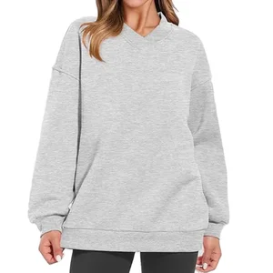 Custom High Quality Casual  Oversized V Neck Sweatshirt Fleece Long Sleeve Sweatshirt Hoodies