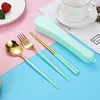 Three-Piece Set Spoon Fork Chopsticks-Mint Green