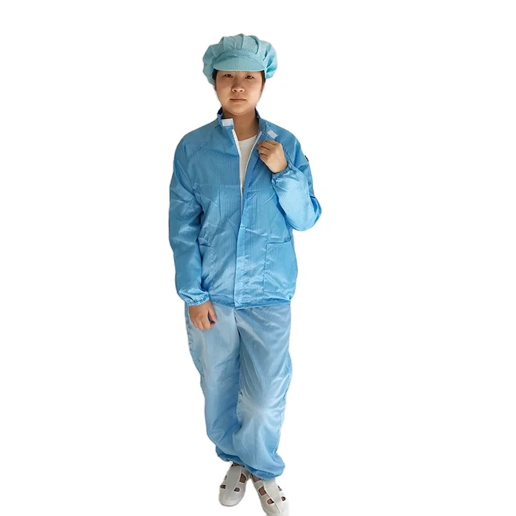 Reusable Washable Unisex Blue Cleanroom Smock ESD Jacket With Trousers