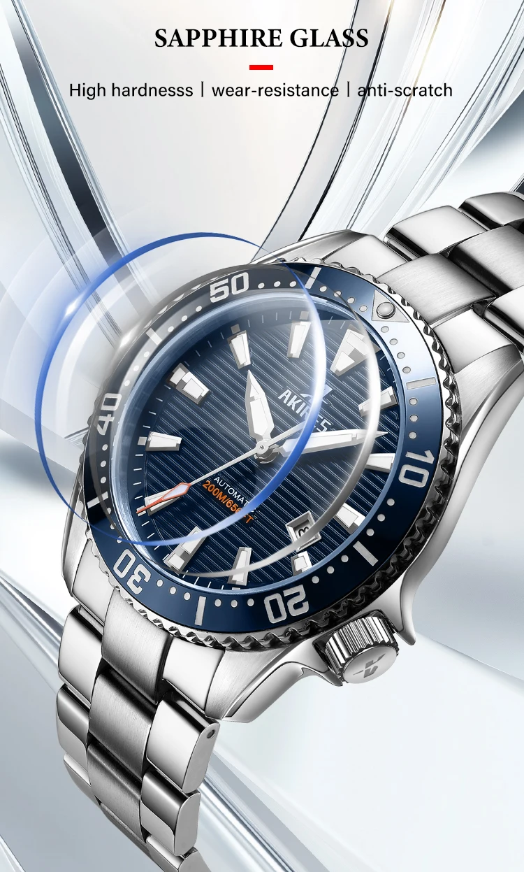Custom Diver Mens Automatic Waterproof Stainless Steel Movt Luminous ...