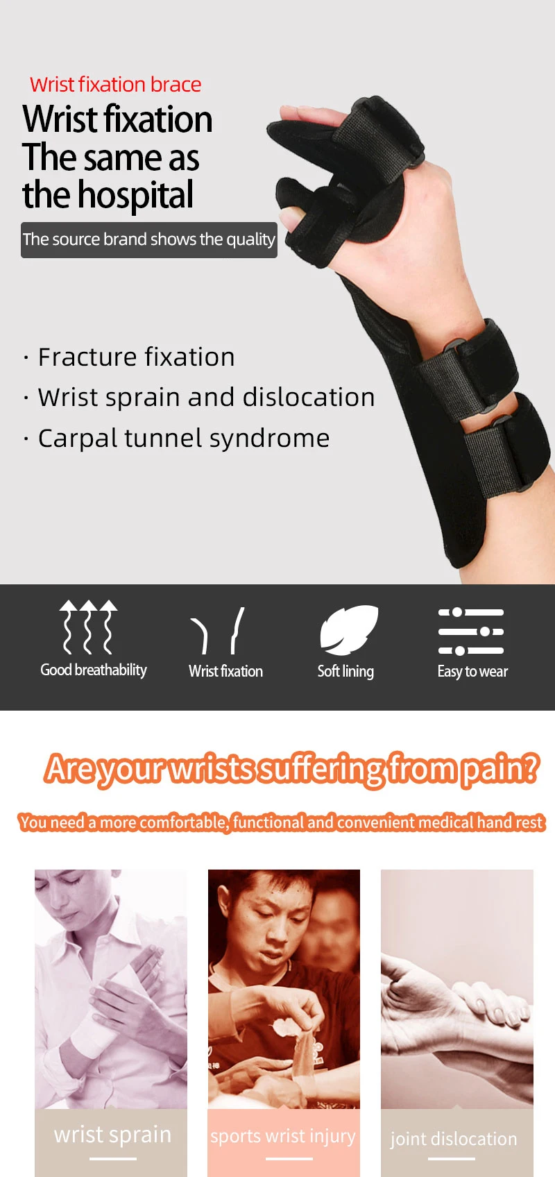 Adjustable Wrist Support Splint Hand Brace With 3 Stays Wrist Brace For