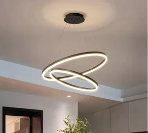 JACKSUN Modern Luxury Chandelier Lamp Metal Ring Hanging Light Simple Minimalist Master Living Room Bedroom Master