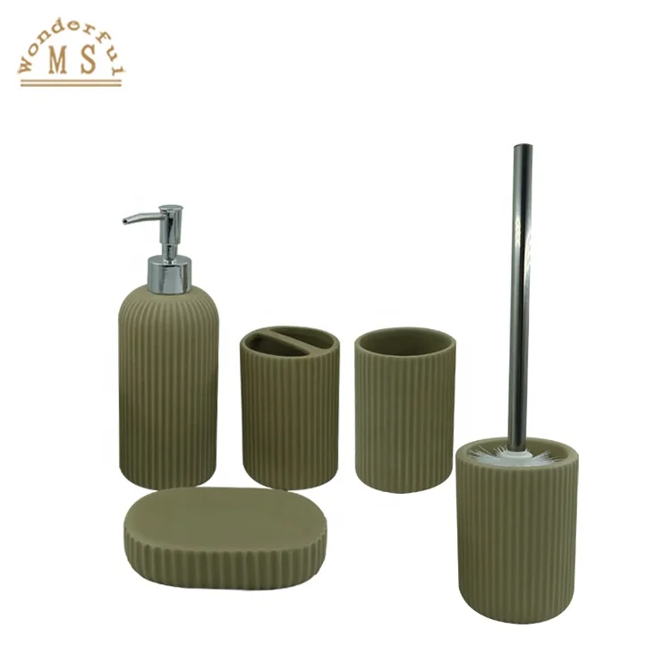 Ceramic Toilet Brush Tumbler Soap Dispenser Dolomite Bathroom Sets for Homeware