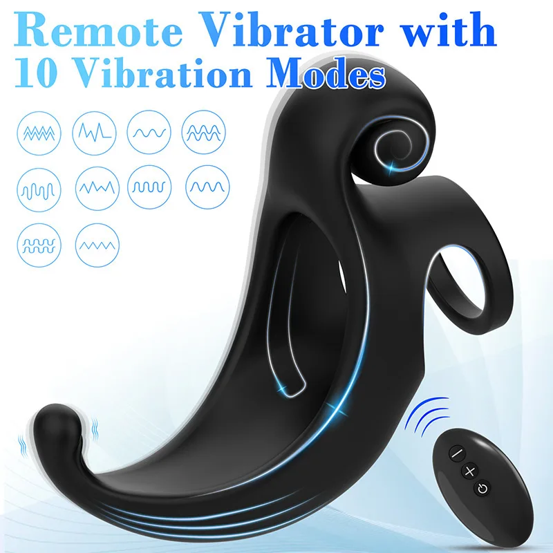 Remote Control Snail Cock Ring with Clit Stimulator Silicone Vibrating Penis Ring Vibrator Male Sex Toy for Men Couples