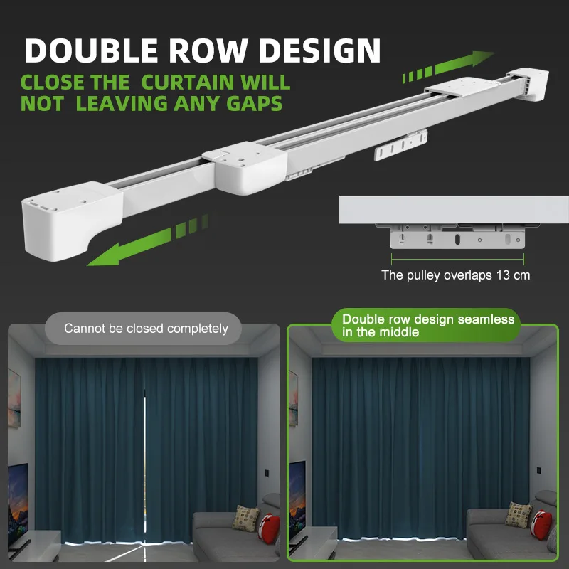 High Quality Alexa Smart Extendable Window Blackout Shades Curtain Rod Electric Shutter Motorized Adjustable Track Set Outdoor