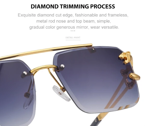 Rimless Sunglasses Square Fashion Shades Tinted Lens Metal Frameless Rectangle Y2K Glasses UV400