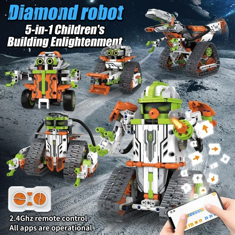 5in1 DIY STEM Science Education Programmable Block Remote Control Electric Dinosaur Robot Rescue Team Building Block Toys