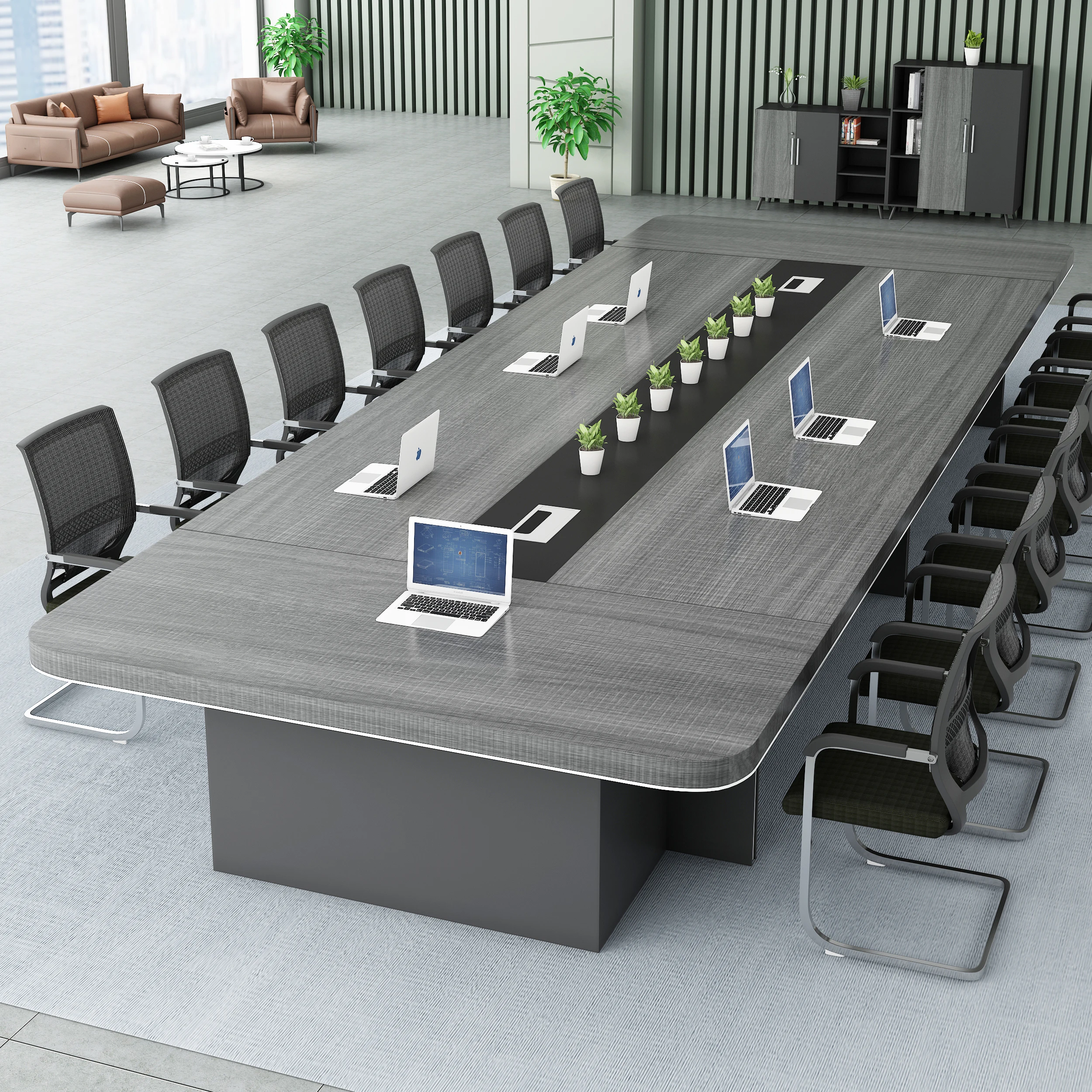 Long Meeting Office Table Modern Conference Table Chairs Set Office ...