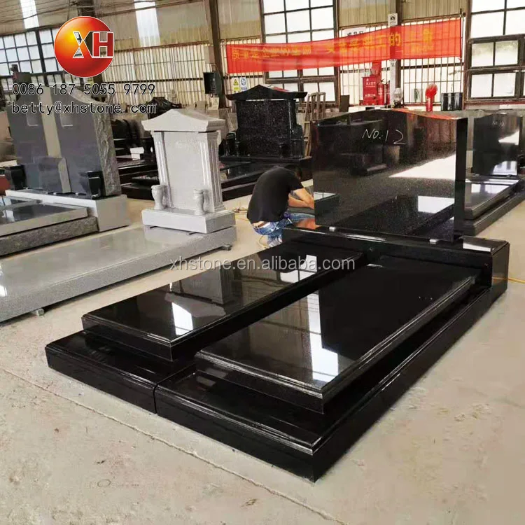 American Style High Polished Grey and Black Marble Stone Monument New Design Double People Tombstone and Double Gravestone