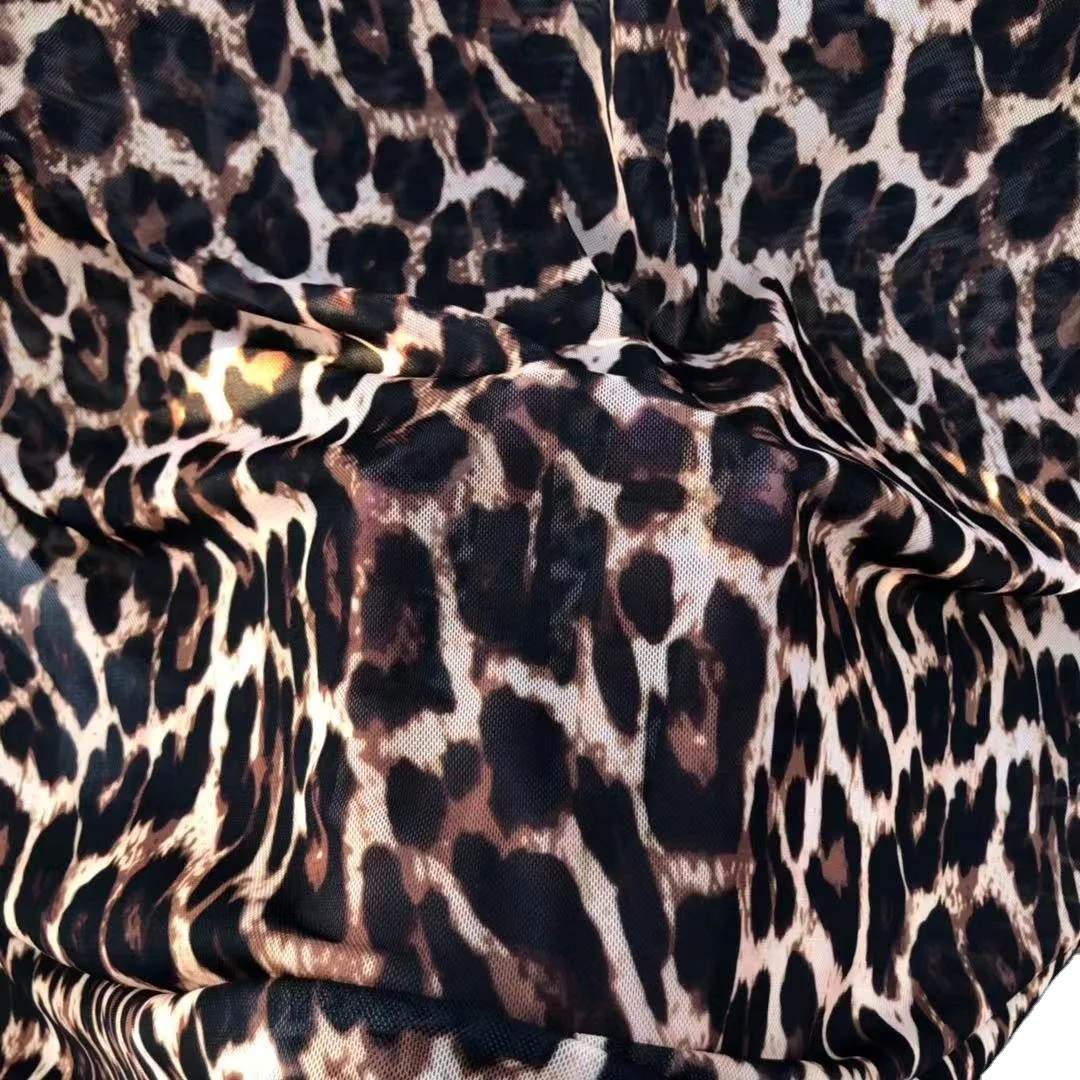 High Elastic Customized Leopard Digital Print Net Fabric 4 Way Stretch Mesh for Skirt and Costume