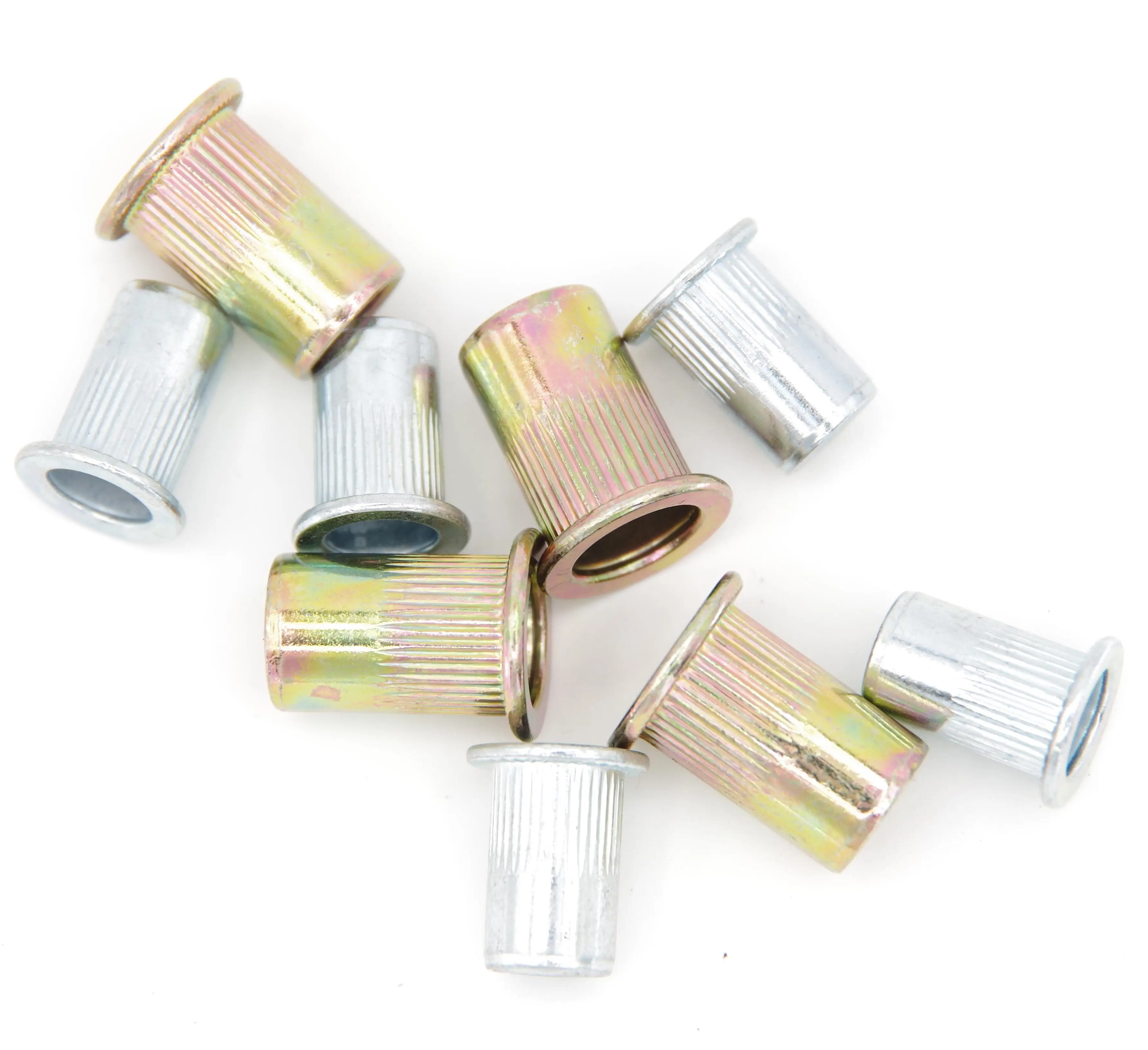 M6 * 10 Flat Head Brass Riveted Nuts with Threaded Insert Galvanized Zinc Plated Nut Connector