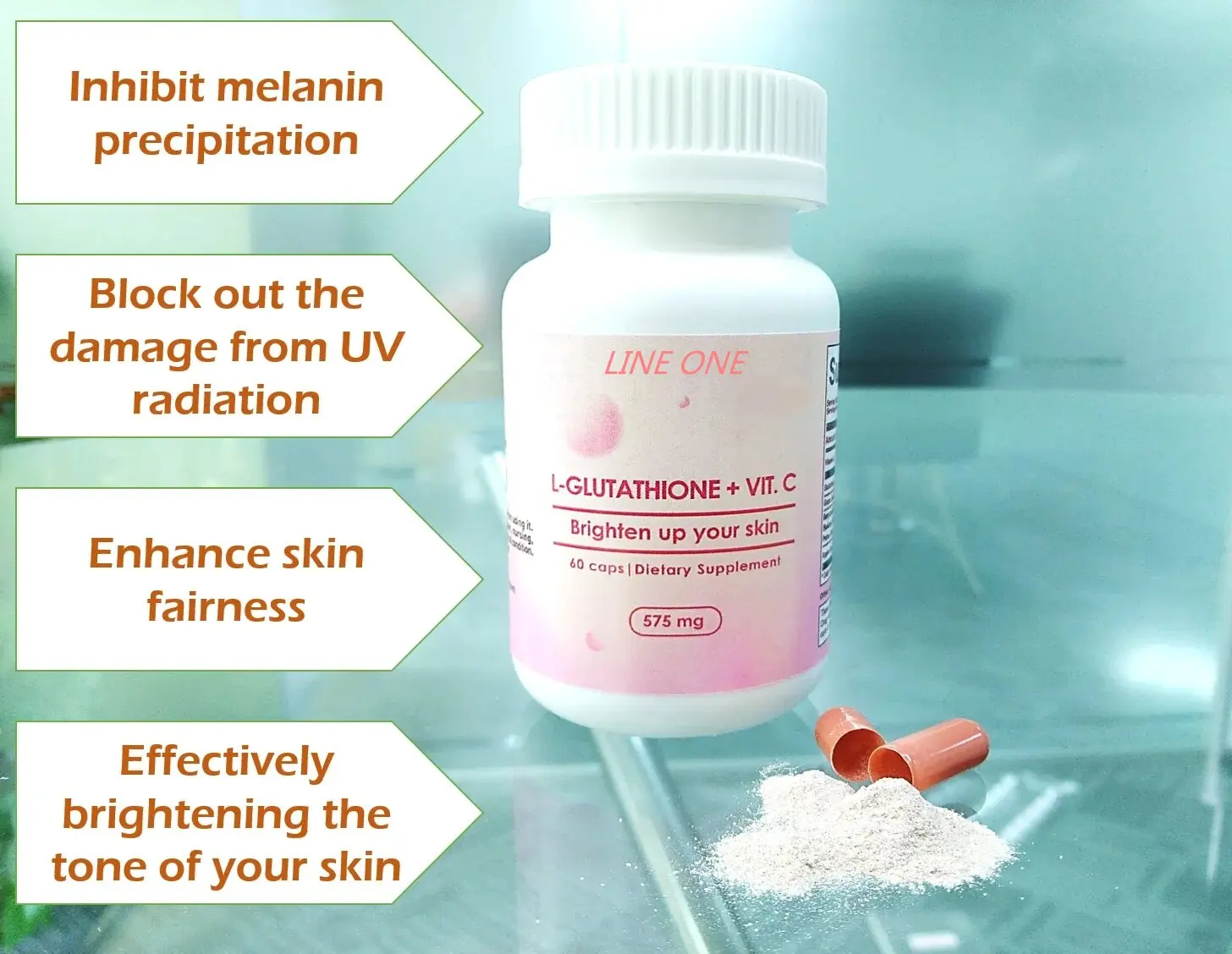 LINE ONE  skin whitening and fairness supplement gluta pills capsules manufacture