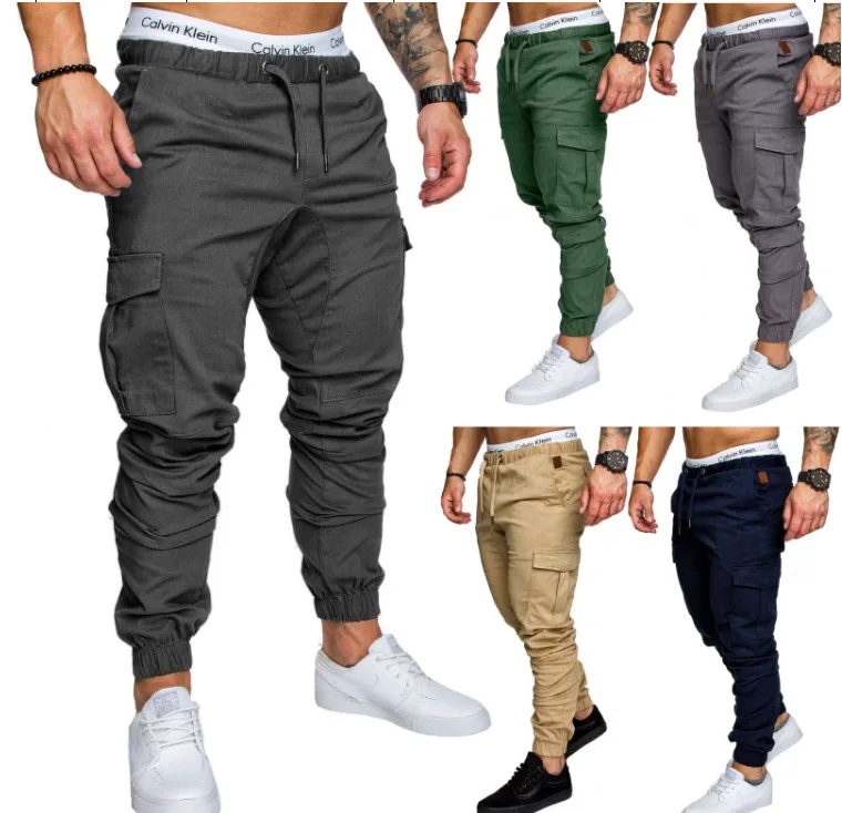 Military Cargo Pant | Men Casual Solid Color Pockets Waist Drawstring ...