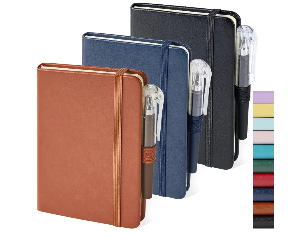 Hot Sale Pocket Notebook Journals Mini Small Leather Lined Journal Notebooks for Note Taking Small Notepad with Pen Holder