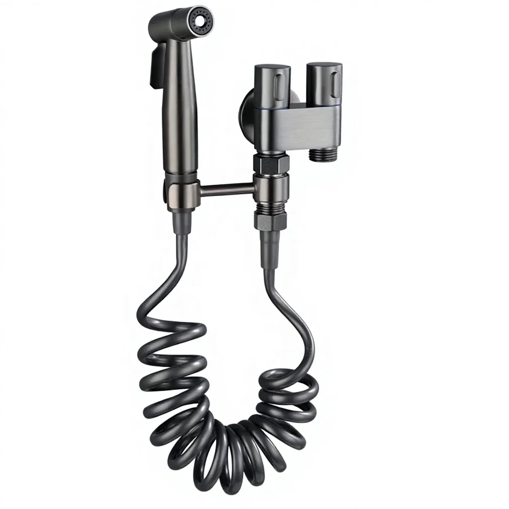 Modern Toilet Companion Dual Control One Inlet Two Outlet Wall-Mounted Stainless Steel Electroplated Flushing Spray Gun Female