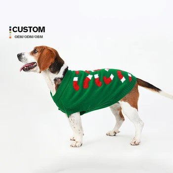 Factory Customized Multicolor Christmas Dog Sweater XL Green Knitted Pet Cardigan Sweater Designer Pet Clothes