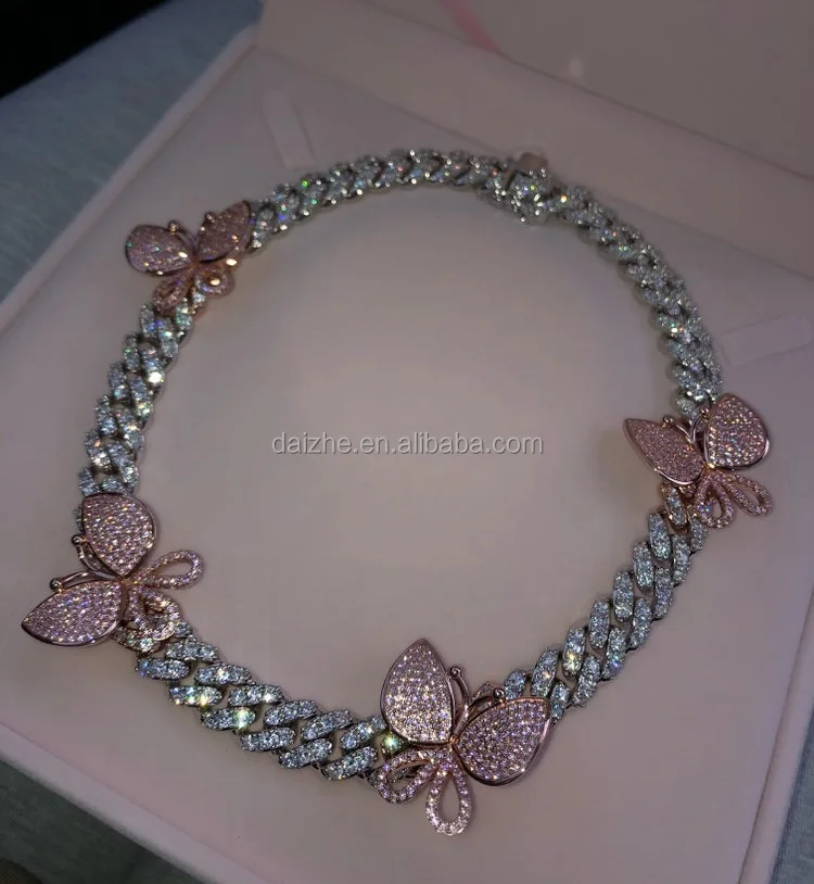 pink butterfly cuban necklace