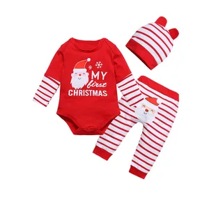 3PCS Unisex Baby Cloth Outfit Red Christmas Long Sleeve Clothes Set for Newborn Christmas Onesie Baby Set 0-24 Month