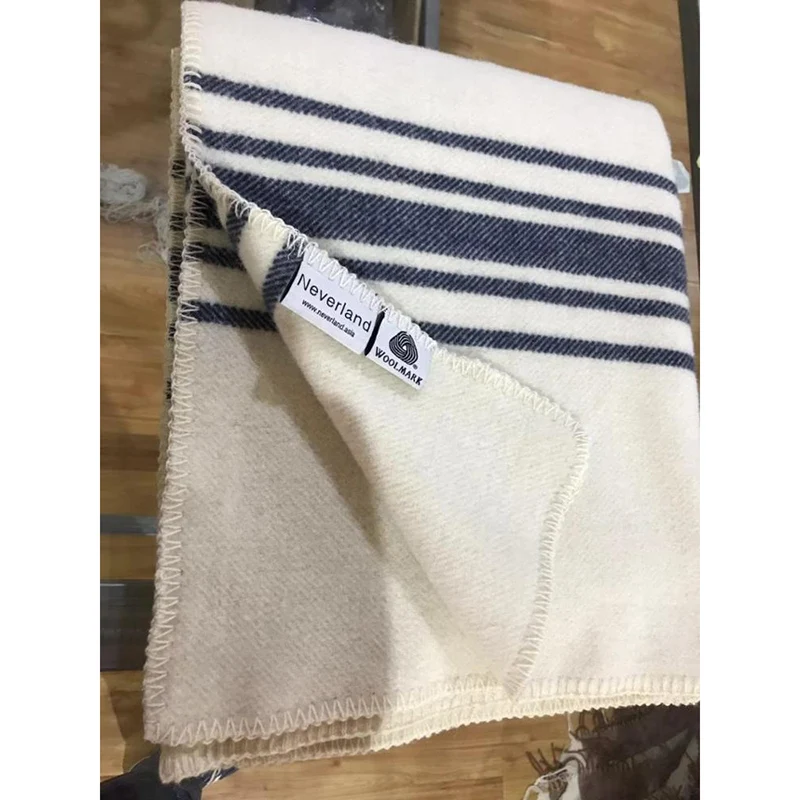 Classic Design Wool Blanket Stripe Whipstitch Overlock Edge Blanket