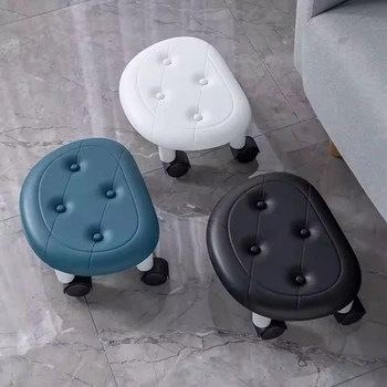 Low Rolling Stool Household Pulley Chair Footstool 360 Degree Rotating Stool Seat With Wheels Children Shoe Changing Stool