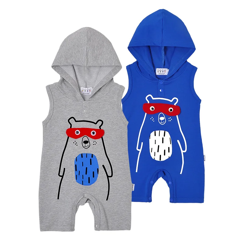 Factory Wholesale Customized 3d Eyes Bear Hooded Sleeveless Baby Boy