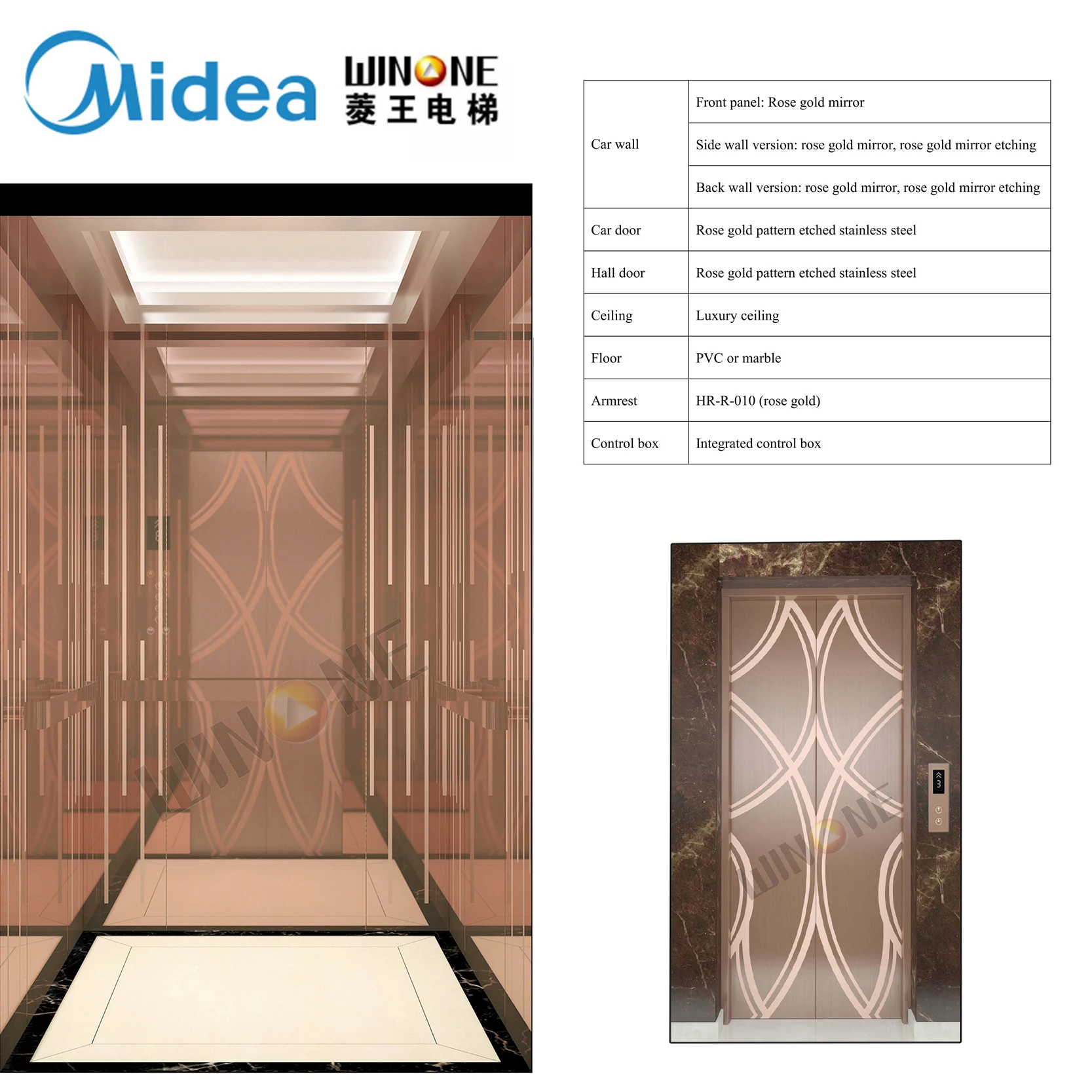 Midea Winone General Customized 450kg Modern Building Passenger Lift Elevator Price