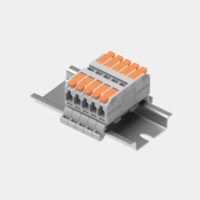 5 Pole Rail-Mount Push Wire Connector with Lever spring pressure connection technology